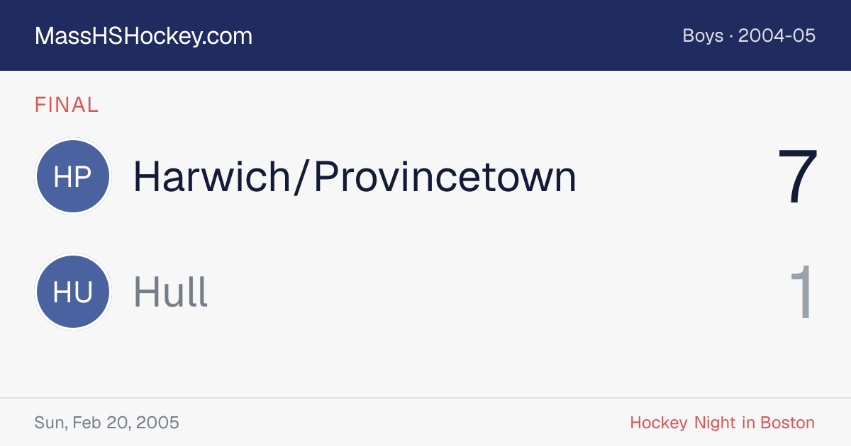 Harwich/Provincetown at Hull score card