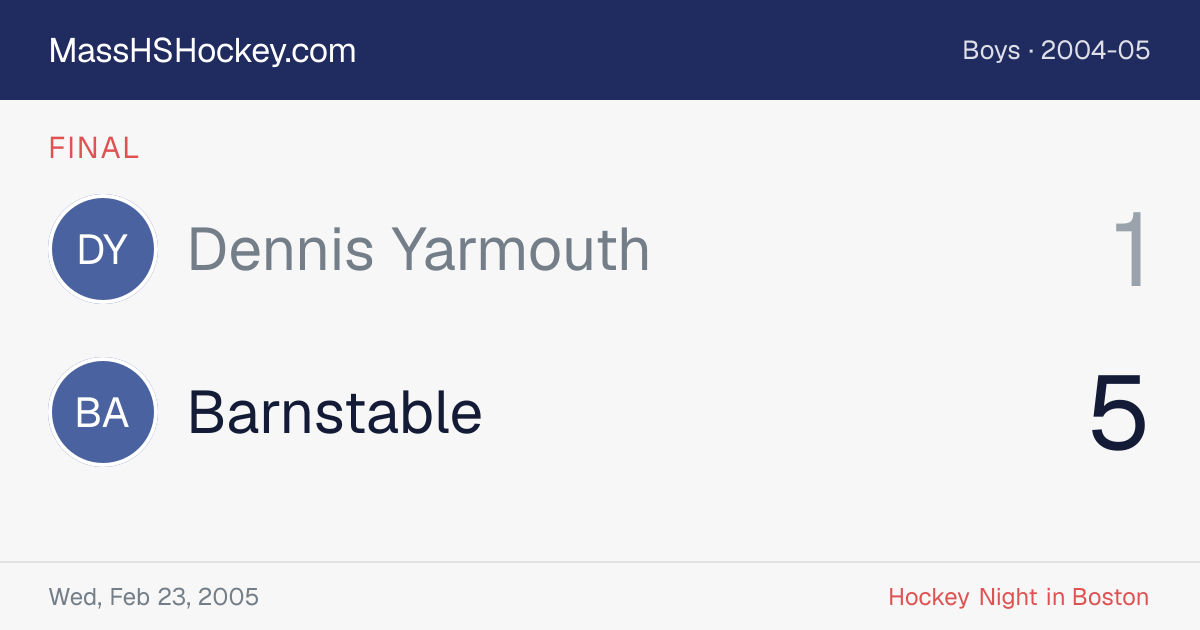 Dennis Yarmouth at Barnstable score card