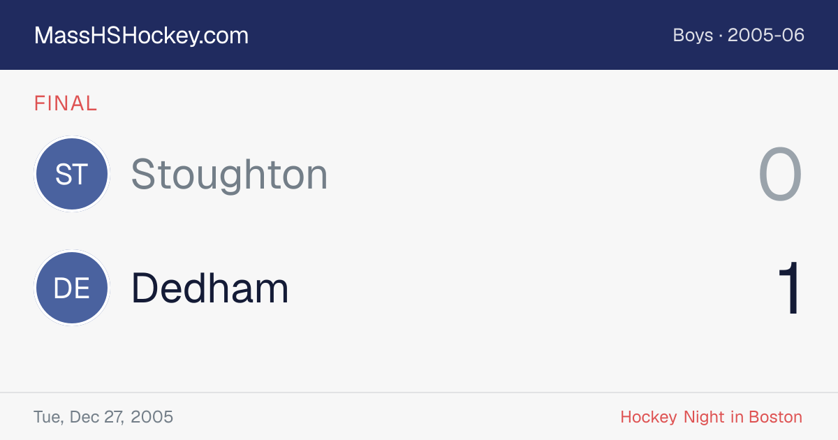 Stoughton at Dedham score card