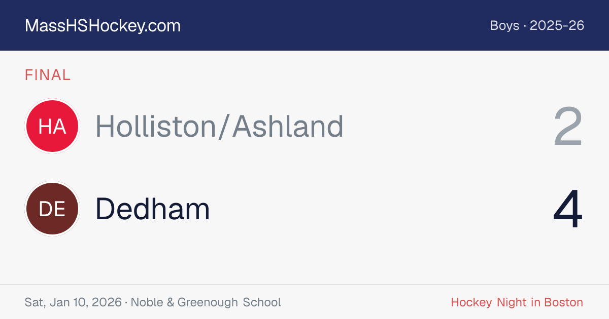 Holliston/Ashland at Dedham score card