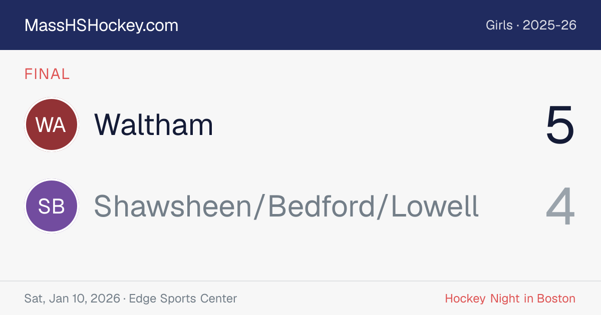 Waltham at Shawsheen/Bedford/Lowell score card