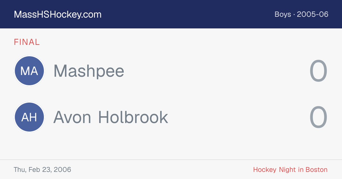 Mashpee at Avon Holbrook score card