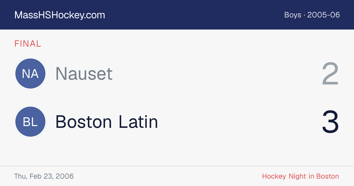 Nauset at Boston Latin score card