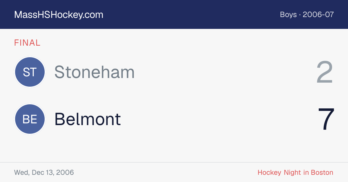 Stoneham at Belmont score card