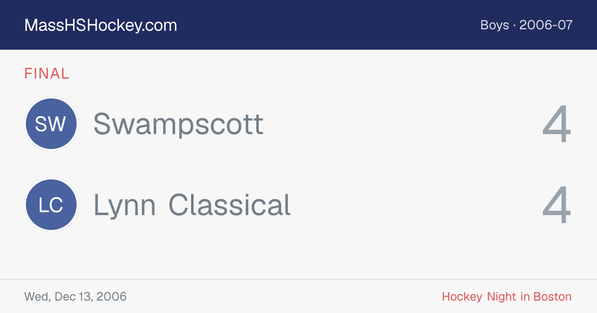 Swampscott at Lynn Classical score card