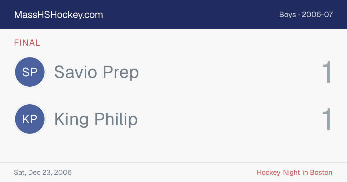 Savio Prep at King Philip score card