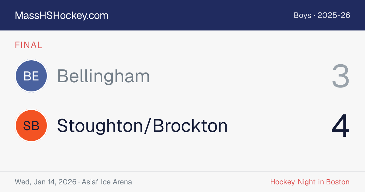 Bellingham at Stoughton/Brockton score card