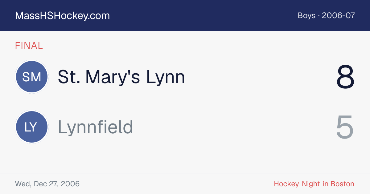 St. Mary's Lynn at Lynnfield score card