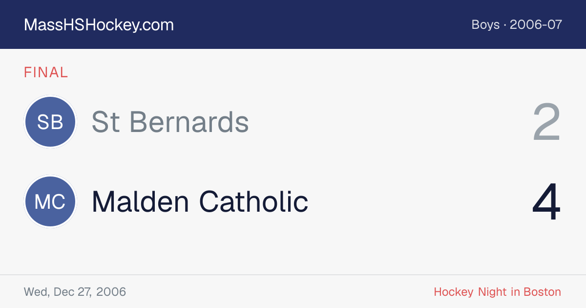 St Bernards at Malden Catholic score card