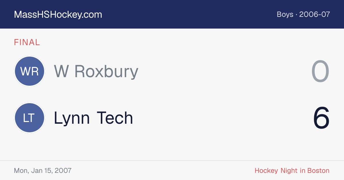 W Roxbury at Lynn Tech score card