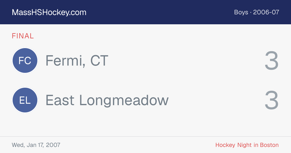 Fermi, CT at East Longmeadow score card
