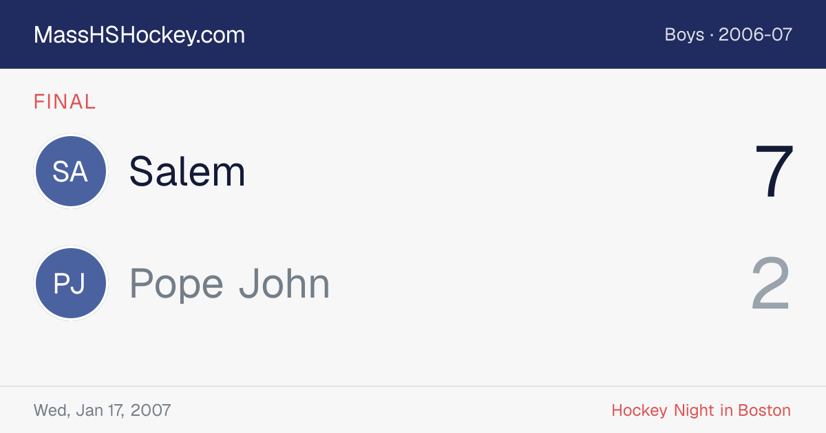 Salem at Pope John score card