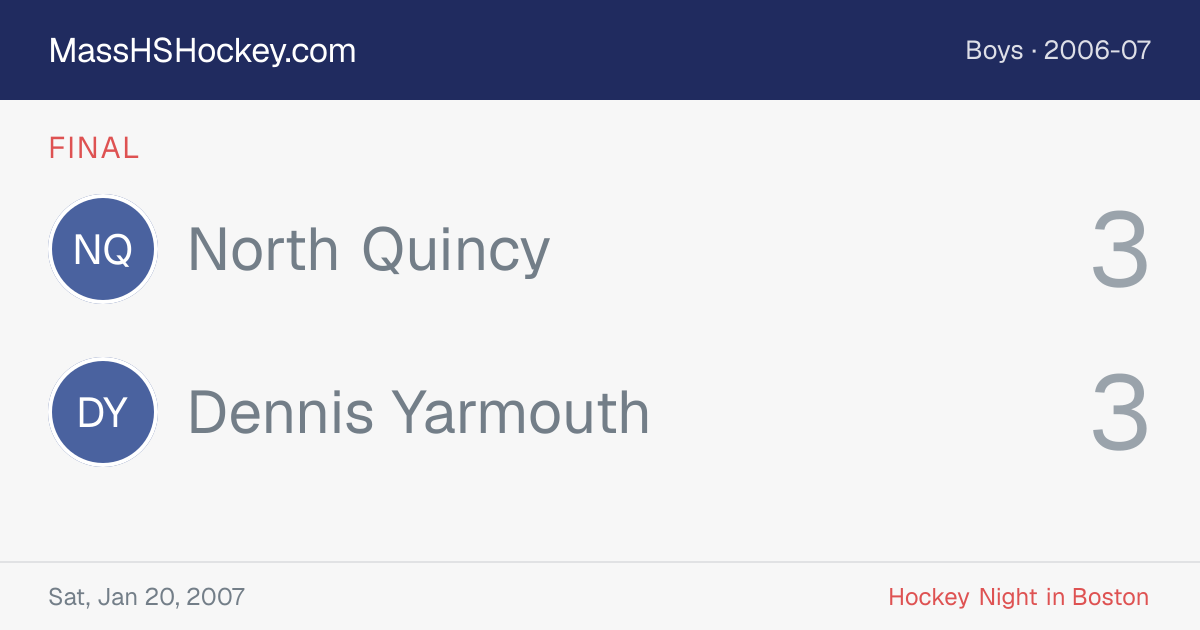 North Quincy at Dennis Yarmouth score card