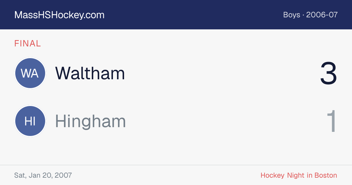 Waltham at Hingham score card