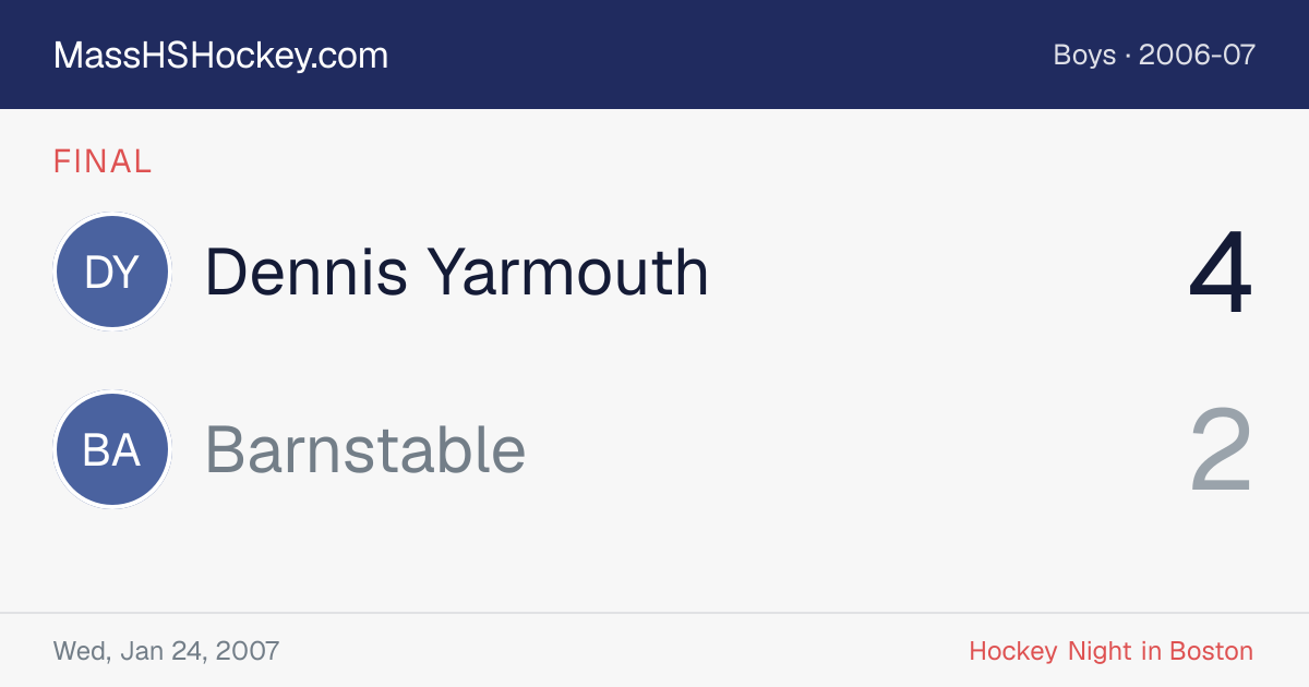 Dennis Yarmouth at Barnstable score card