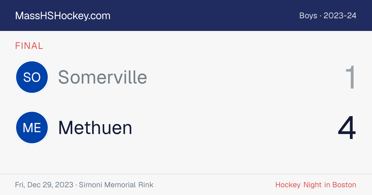 Somerville at Methuen score card