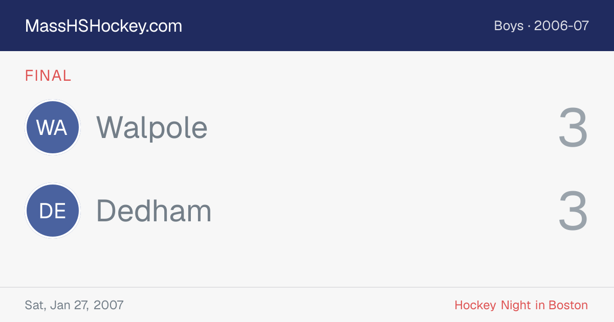 Walpole at Dedham score card