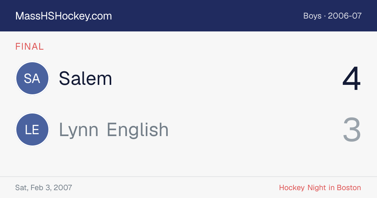 Salem at Lynn English score card