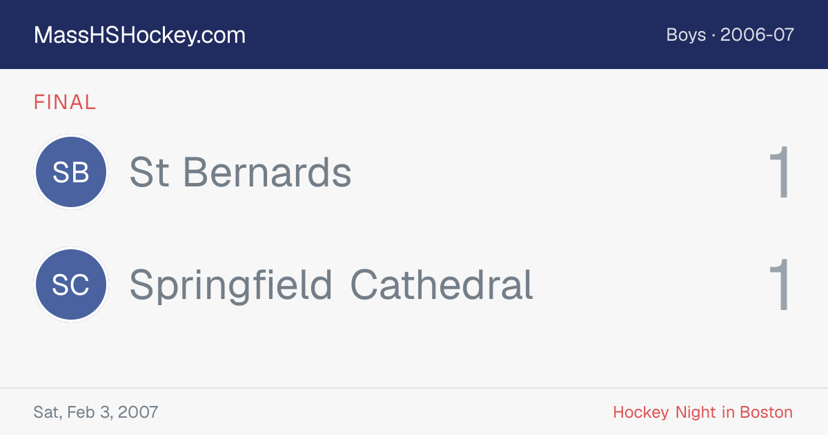 St Bernards at Springfield Cathedral score card