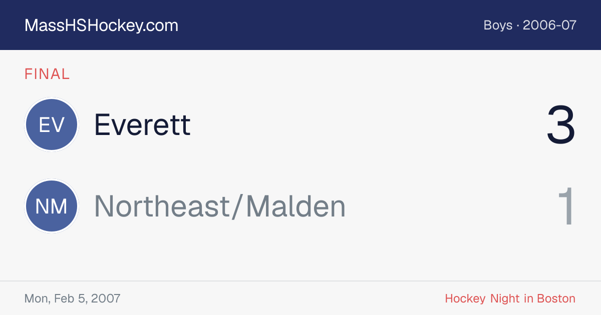 Everett at Northeast/Malden score card