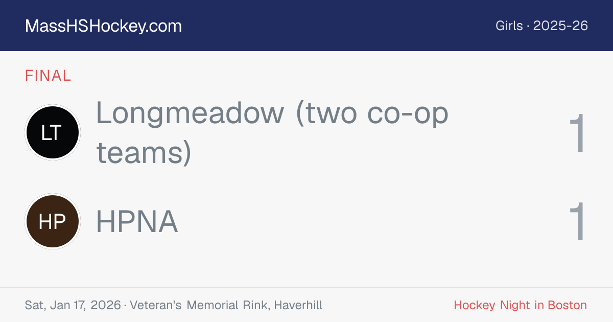 Longmeadow (two co-op teams) at HPNA score card