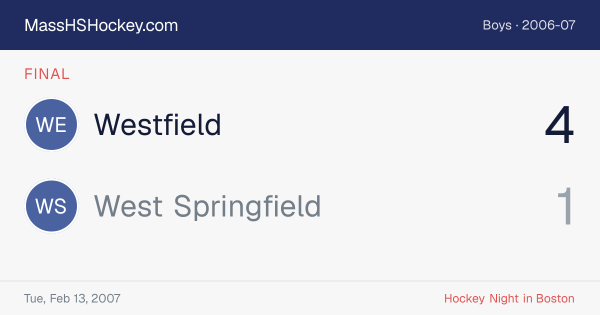 Westfield at West Springfield score card