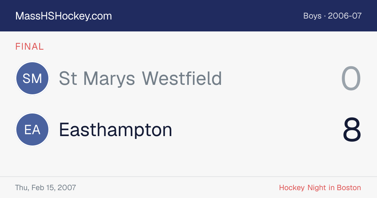 St Marys Westfield at Easthampton score card