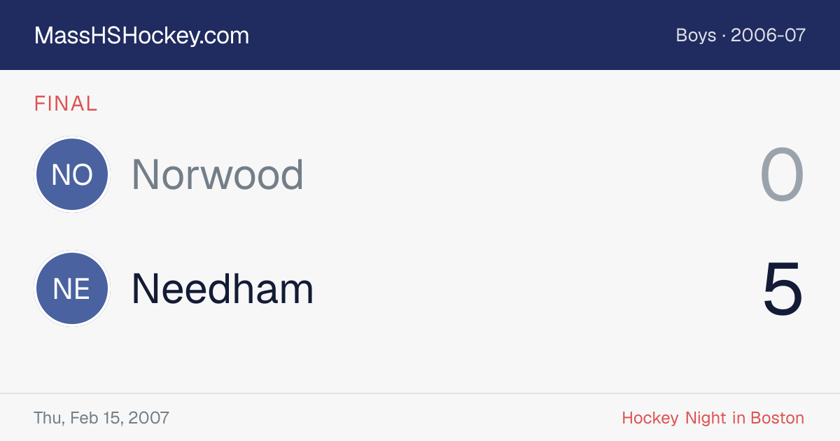 Norwood at Needham score card