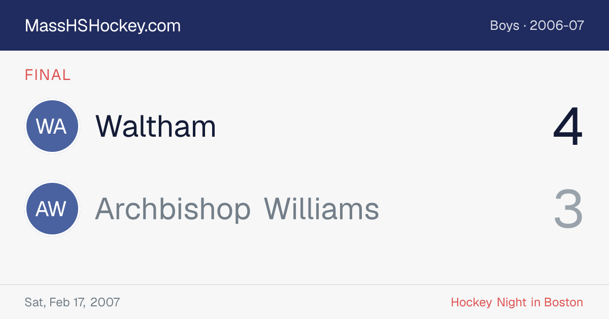 Waltham at Archbishop Williams score card