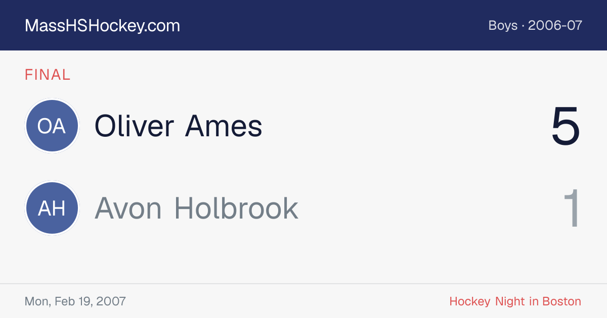Oliver Ames at Avon Holbrook score card