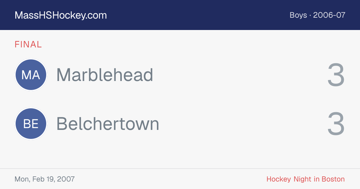 Marblehead at Belchertown score card