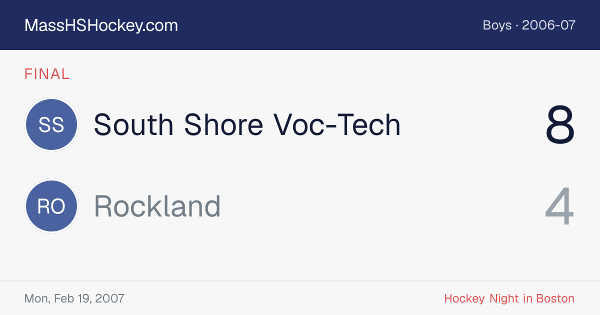 South Shore Voc-Tech at Rockland score card