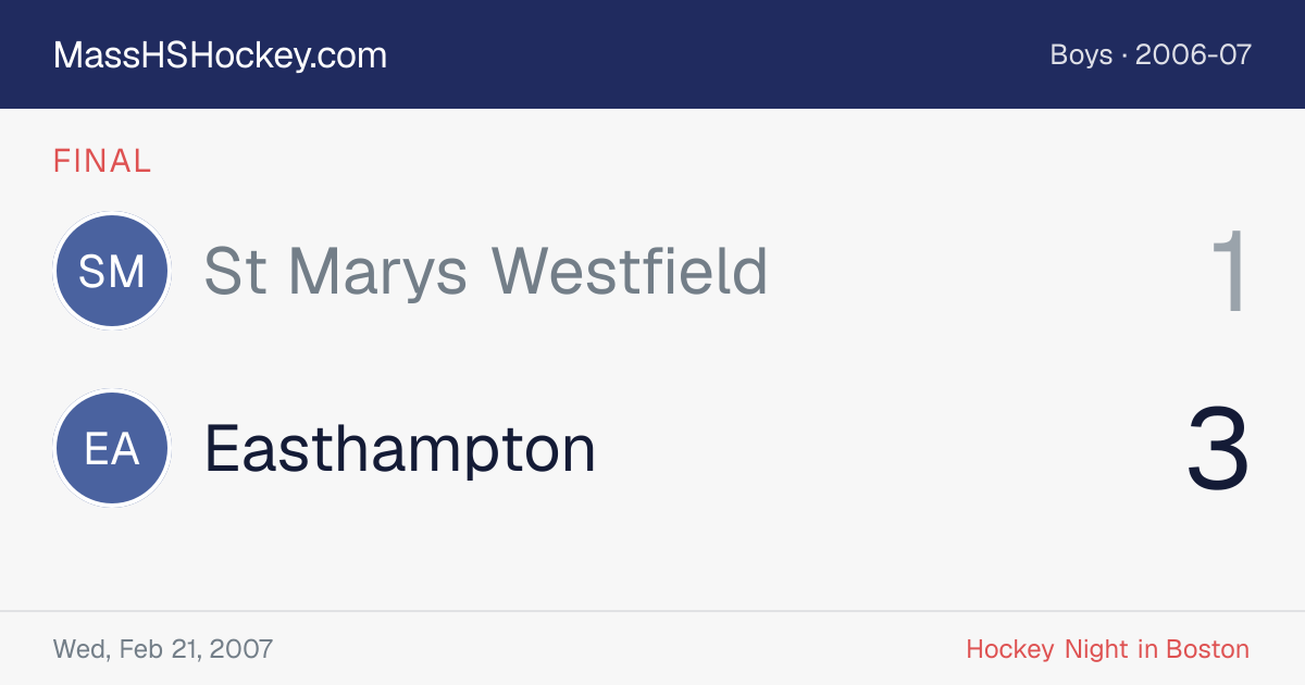 St Marys Westfield at Easthampton score card
