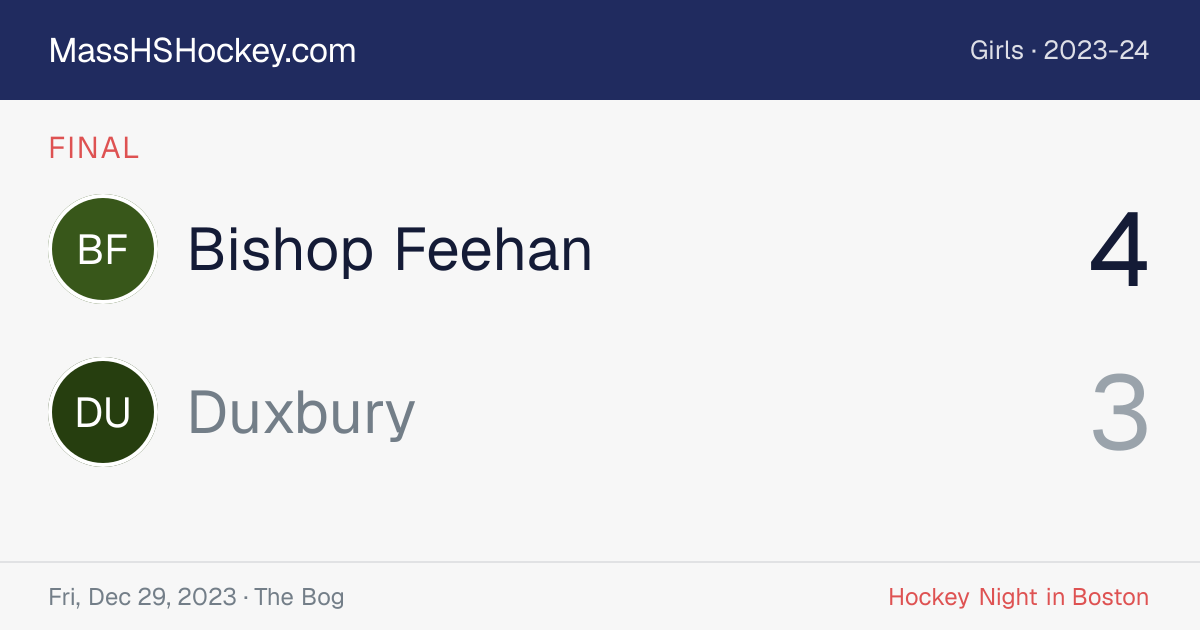 Bishop Feehan at Duxbury score card