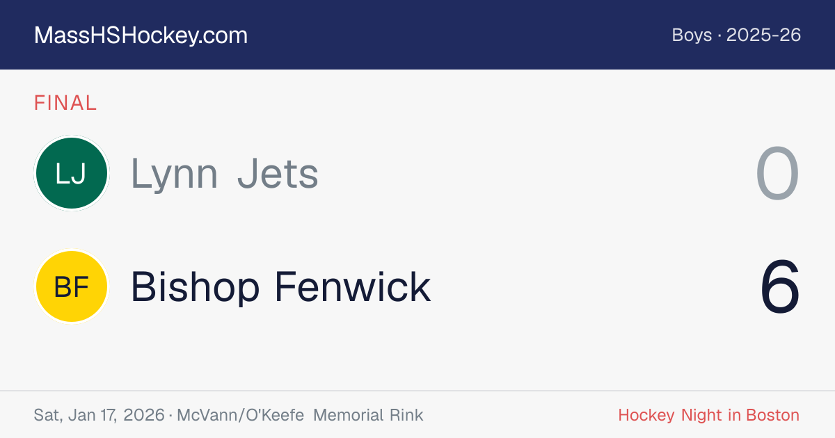Lynn Jets at Bishop Fenwick score card