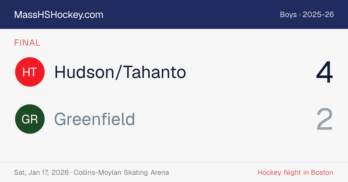 Hudson/Tahanto at Greenfield score card