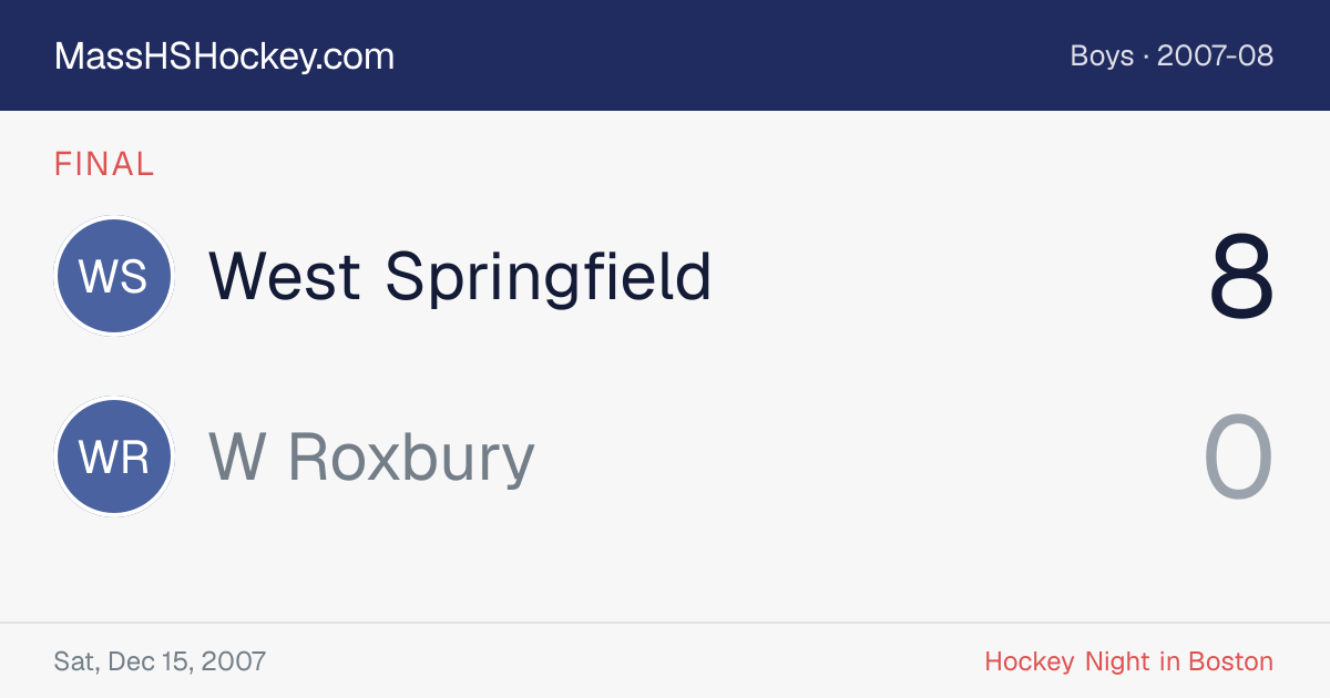 West Springfield at W Roxbury score card