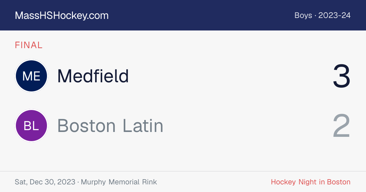Medfield at Boston Latin score card