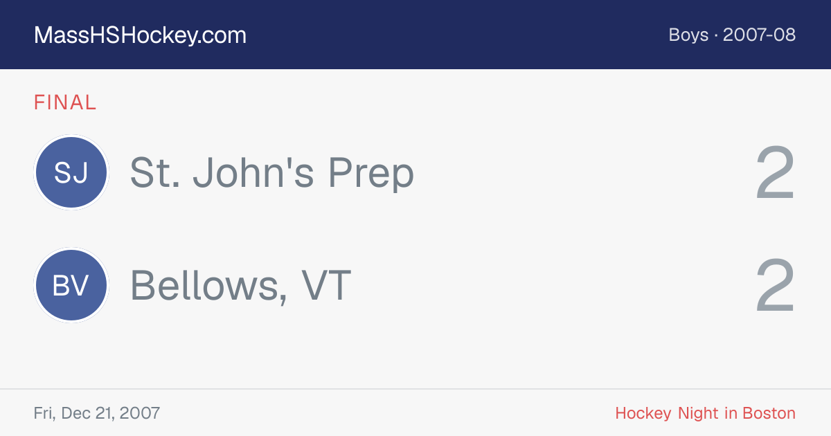 St. John's Prep at Bellows, VT score card