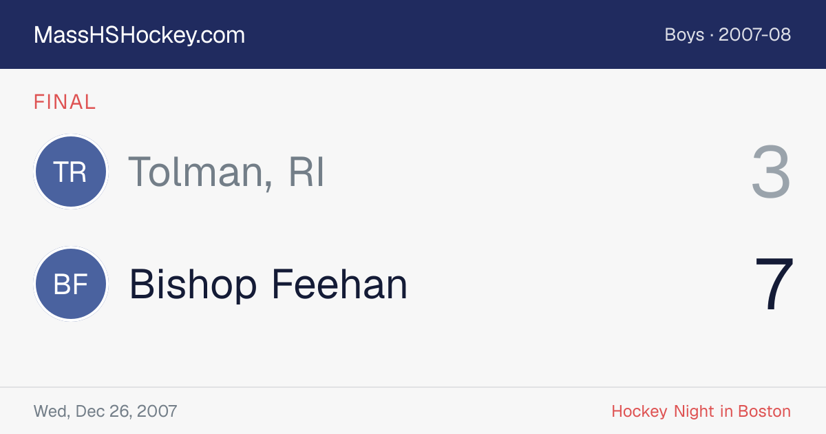 Tolman, RI at Bishop Feehan score card
