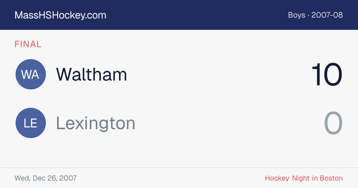 Waltham at Lexington score card
