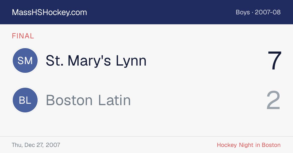 St. Mary's Lynn at Boston Latin score card
