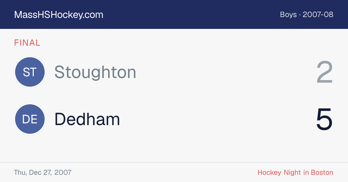 Stoughton at Dedham score card