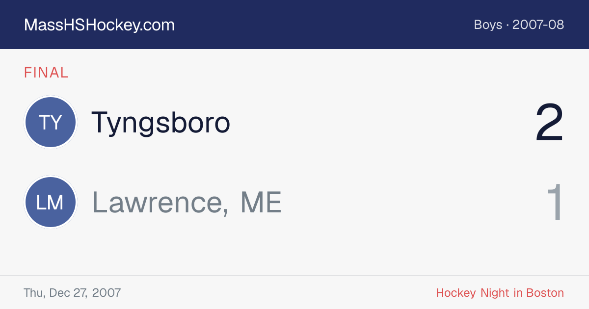 Tyngsboro at Lawrence, ME score card
