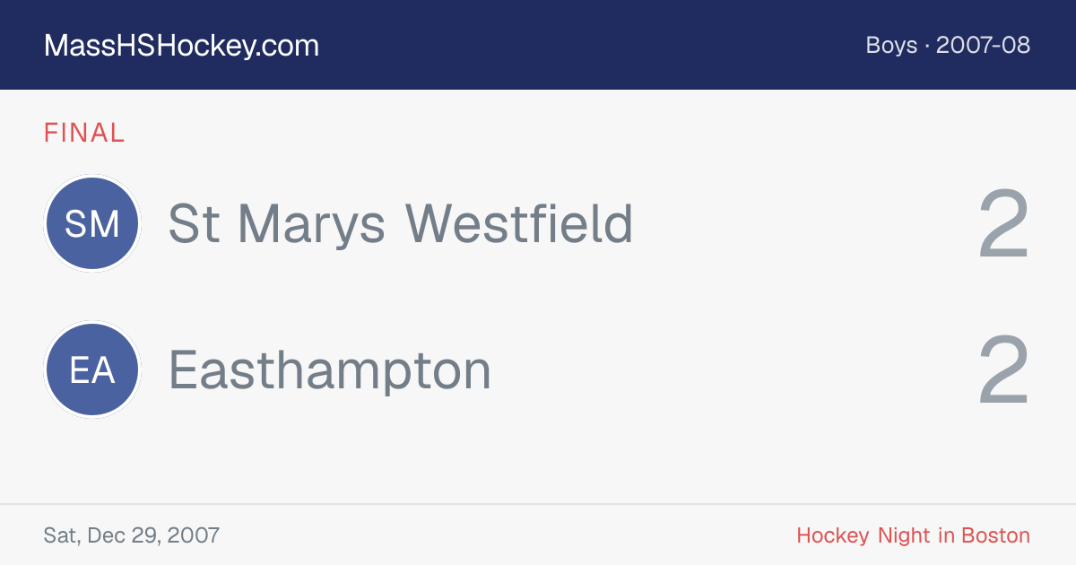 St Marys Westfield at Easthampton score card
