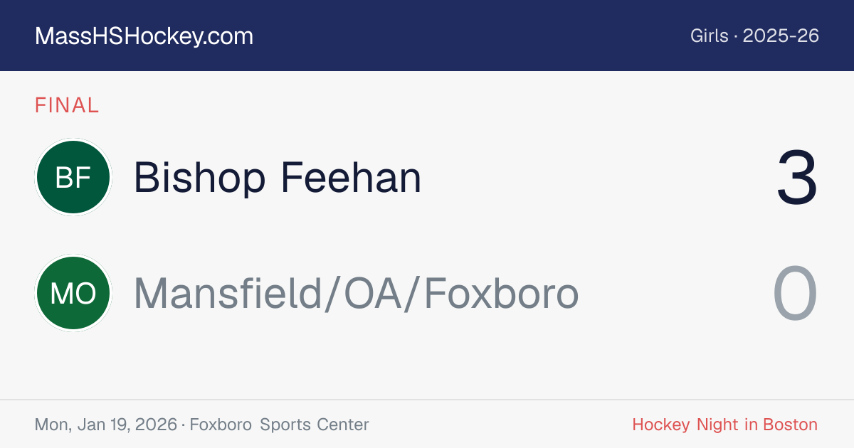 Bishop Feehan at Mansfield/OA/Foxboro score card