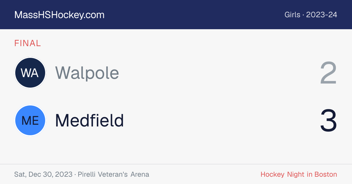 Walpole at Medfield score card