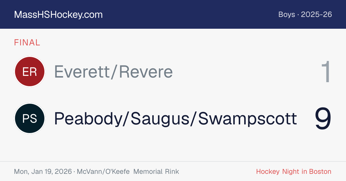 Everett/Revere at Peabody/Saugus/Swampscott score card