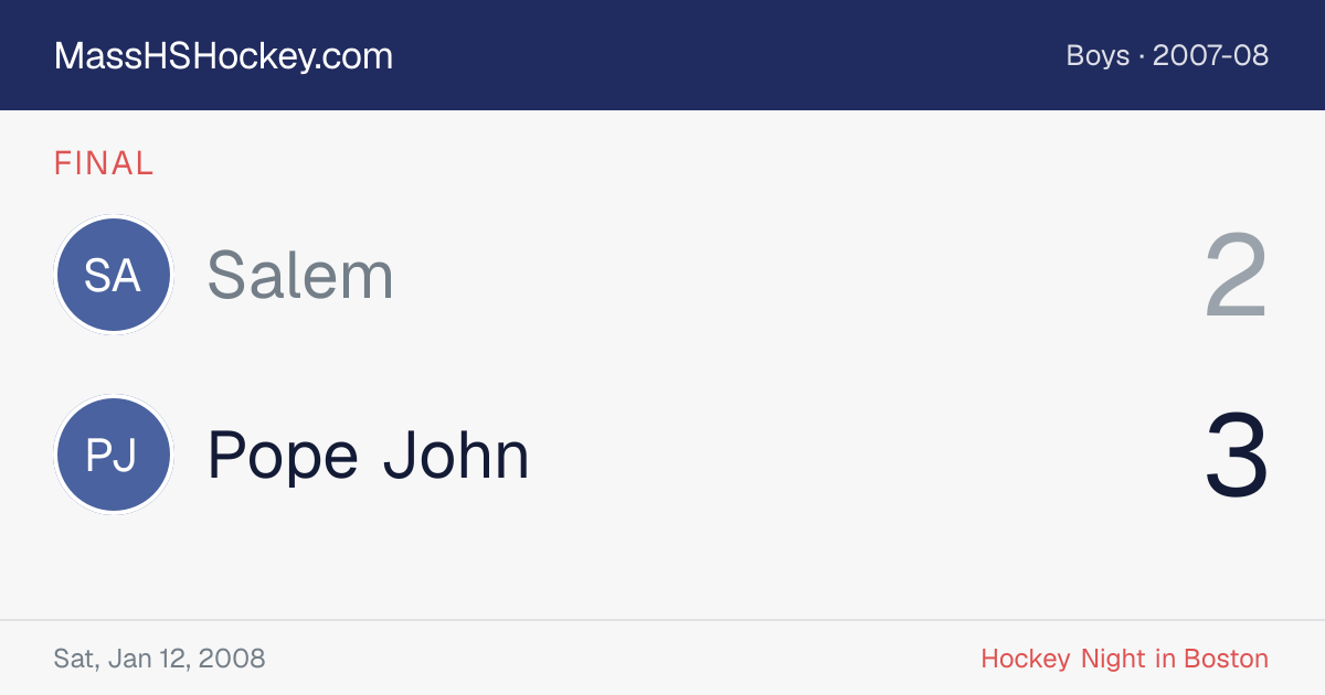 Salem at Pope John score card