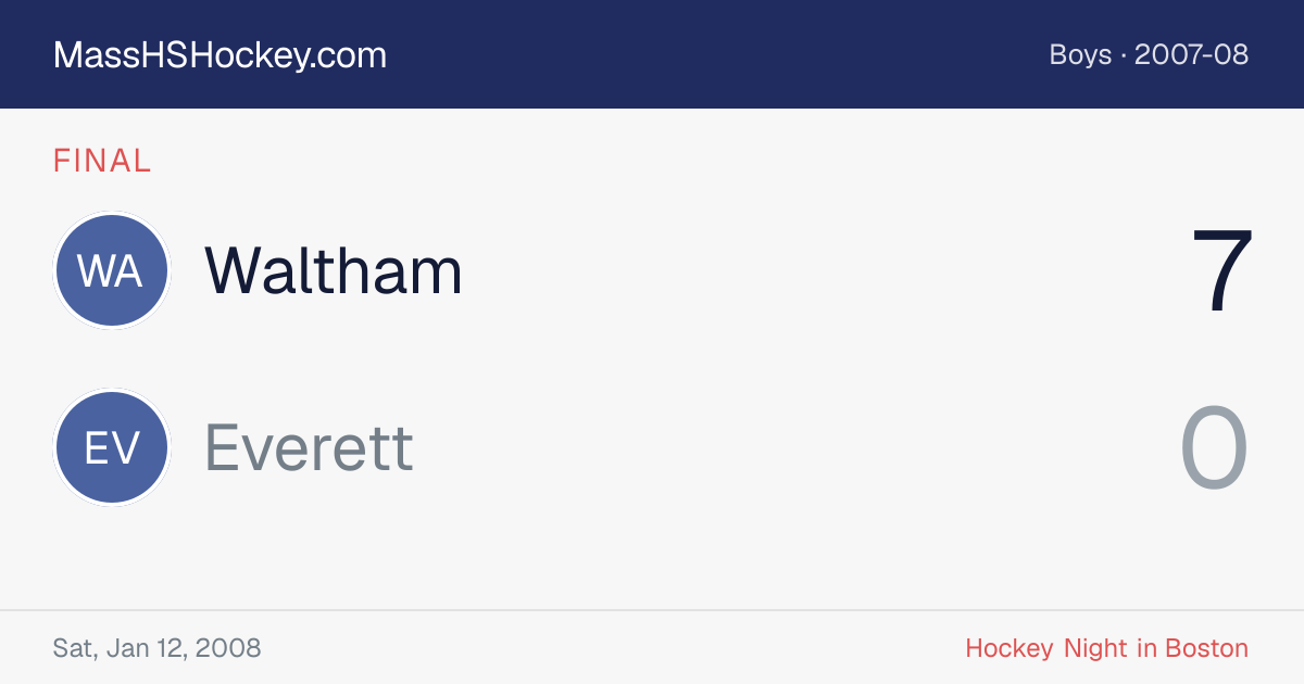 Waltham at Everett score card